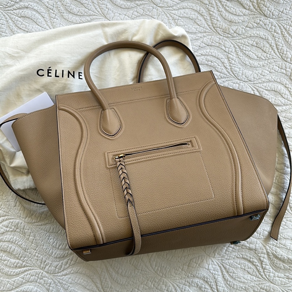 CELINE Grained Calfskin Medium Phantom Luggage in Light Beige - Picture 2 of 12